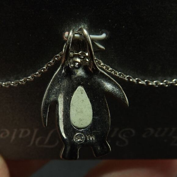 Penguin Necklace, Silver Plated, Clear & Black Rhinestones, NWT, 18 Inches - Picture 6 of 8